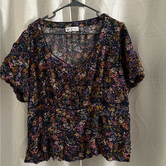 Jessica Simpson Black Multicolor Floral Blouse - Picture 1 of 4